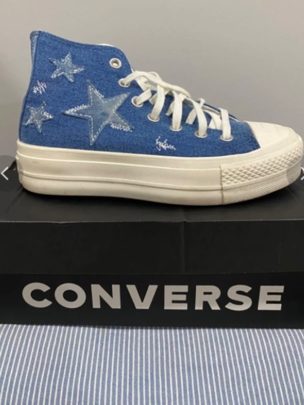 Converse Blue Chuck Taylor All Star Lift Platform Denim High Top Sneakers W6